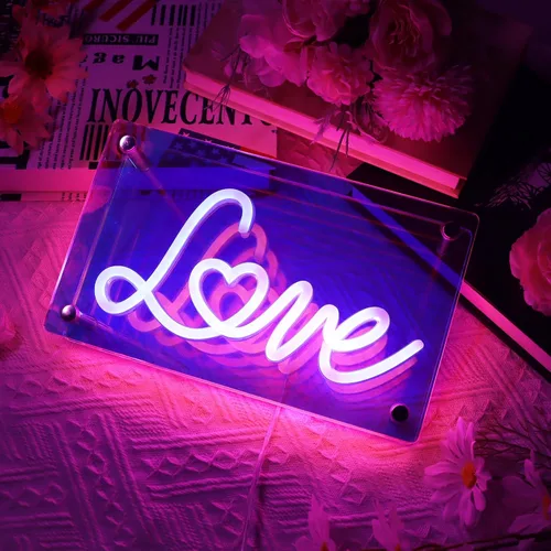 Miniatura 4 de Attivolife Letrero de neón de corazón infinito, lámpara de neón rosa iluminada, romántica caja de luz LED arcoíris con alimentación USB, decoración