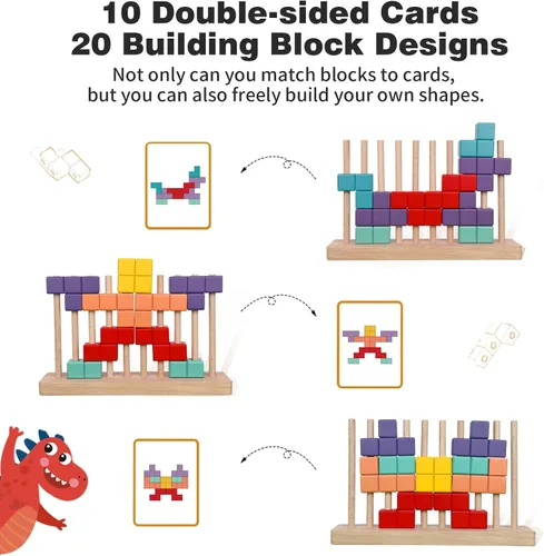 Miniatura 3 de Rompecabezas de bloques de madera, juego de apilamiento de juguetes Montessori, rompecabezas educativos preescolares para niños pequeños y niños