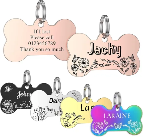 Miniatura 17 de GISUERY - Etiquetas para perros grabadas para mascotas, de acero inoxidable, identificación de mascotas, grabado de doble cara, personalizable con 9