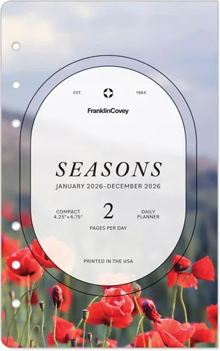 FranklinCovey - Recambio para planificador de temporadas, dos páginas por día encuadernadas en anillo (compacto, enero de 2026 a diciembre de 2026)