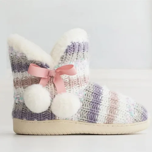 Miniatura 3 de Botas tipo pantufla para mujer, forro de felpa de punto, zapatos de casa de invierno, espuma viscoelástica