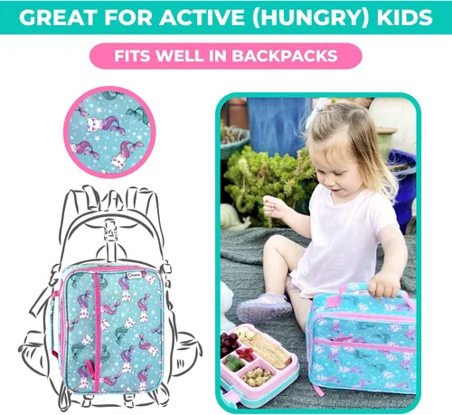 Miniatura 3 de kinsho Lonchera con bolsa de hielo para niñas y niños, bolsa aislada para guardería preescolar, cajas de contenedores para aperitivos y almuerzos