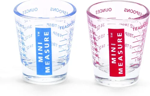 Miniatura 13 de Kolder Medida Mini de Vidrio Pesado, 20 Mediciones Incrementales Vaso de Chupito Medidor Multiusos para Líquido y Seco, Negro, Juego de 2