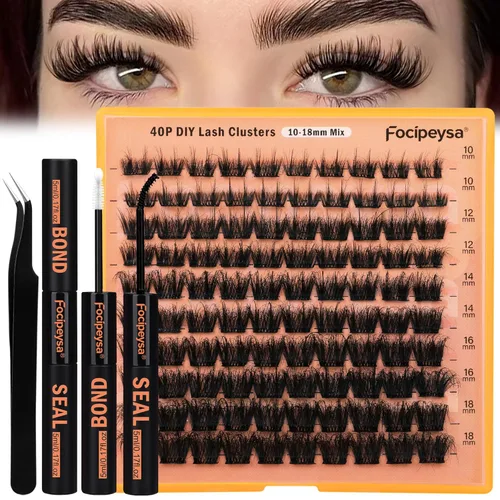 Miniatura 8 de Focipeysa Kit de extensión de pestañas gruesas de volumen completo, kit de extensión de pestañas 40P, kit de extensión de pestañas con pegamento