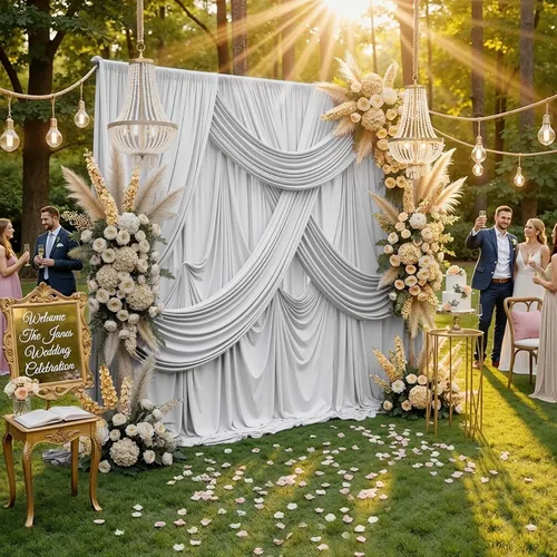 Miniatura 4 de Cortina de telón de fondo plateado sin arrugas de 10 pies x 8 pies para fiestas, cortinas de telón de fondo de poliéster grueso para bodas, fiestas