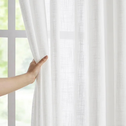Miniatura 29 de Treatmentex Cortinas blancas y grises para dormitorio de 84 pulgadas de largo, cortinas semitransparentes con estampado de hojas para ventanas