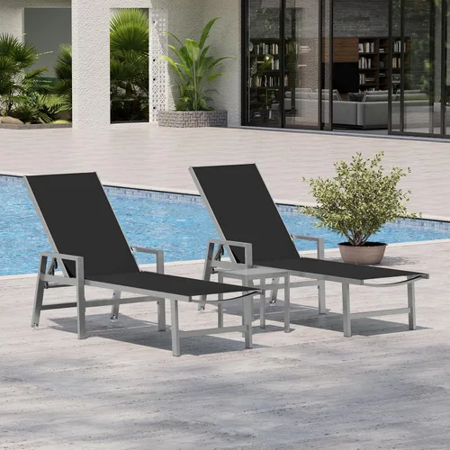 Miniatura 17 de Vexwalx Tumbona para patio al aire libre con ruedas y reposabrazos, sillas reclinables ajustables de aluminio de 5 posiciones, sillas de playa al