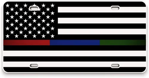 Miniatura 29 de JASS GRAPHIX Placa de matrícula personalizada con la bandera estadounidense de línea amarilla, homenaje personalizado a despachadores y operadores