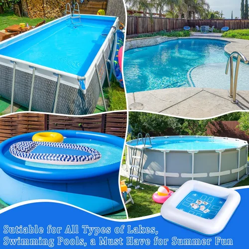 Miniatura 6 de Mesa de juego inflable para piscina con cartas impermeables (35.5 x 35.5 pulgadas, azul/blanco)
