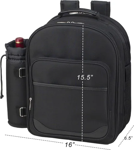 Miniatura 2 de Picnic at Ascot Mochila de picnic para 2 personas equipada con enfriador y soporte de vino aislado, diseñada y montada en los Estados Unidos negro