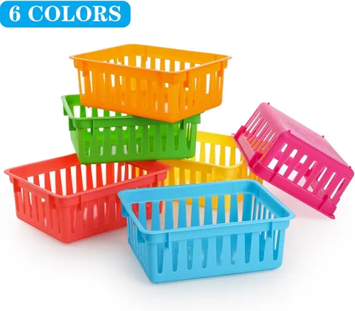 Miniatura 4 de DEAYOU Paquete de 24 cestas de almacenamiento para el aula, pequeñas cestas de plástico para organizar, bandejas de almacenamiento coloridas