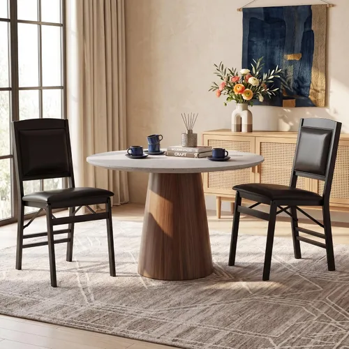 Miniatura 2 de GOFLAME Folding Dining Chairs Set of 2, Faux Leather Upholstered Kitchen Chairs with Padded Seat and Backrest, Solid Wood Foldable Chairs for Living