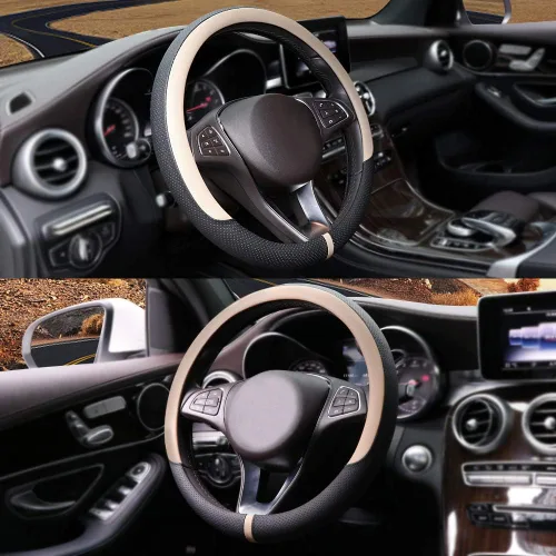 Miniatura 2 de COFIT Funda transpirable para volante de automóvil de 15 pulgadas, protector de cuero universal antideslizante para volante de automóvil, accesorios