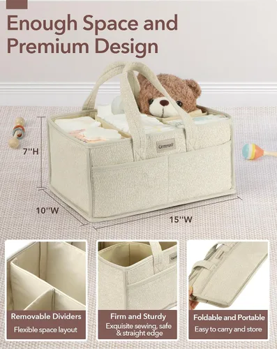 Miniatura 5 de URMYWO Organizador de pañales – Organizador de pañales portátil para bebé con asa, organizador grande para guardería, cesta de almacenamiento