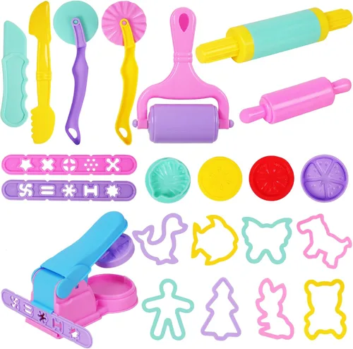 Juego de herramientas de masa para niños, 22 piezas de herramientas de juego de masa de color macarrón con cortadores de animales, juego de