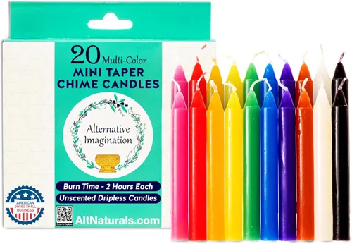 Alternative Imagination Velas de campanillas de colores, paquete de 20 mini velas cónicas sin perfume de 4 pulgadas, velas rituales de larga