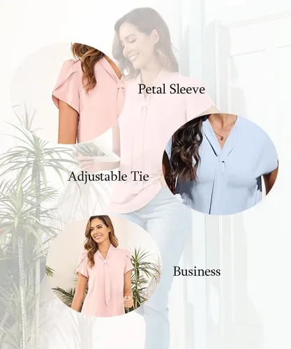 Miniatura 5 de Anymiss Blusas de trabajo de gasa para mujer, estilo casual, de verano, de manga corta, para primavera