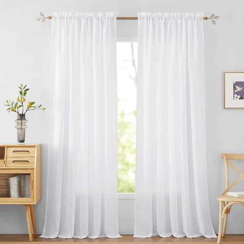 Miniatura 58 de RYB HOME Cortinas extralargas de 108 pulgadas de largo, transpirables con bolsillo para barra, cortinas traslúcidas blancas para sala de estar