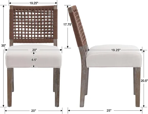 Miniatura 2 de chairus Juego de 2 sillas de comedor tapizadas, sillas de comedor costeras bohemias con respaldo de cuerda tejida de nogal marrón, patas de madera
