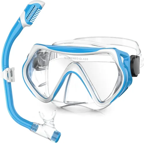 Miniatura 13 de Kids Snorkel Set Dry Top Snorkeling Gear for Kids Youth Boys Girls Junior Age 5-15,Tempered Glass Swimming Diving Mask and Snorkel Set 180 Degree