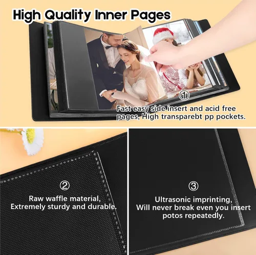 Miniatura 4 de Funda de cuero de gran capacidad de 8 x 10 pulgadas, 168 bolsillos para fotos de 8 x 10 pulgadas y cubierta de cuero de gran capacidad, 272