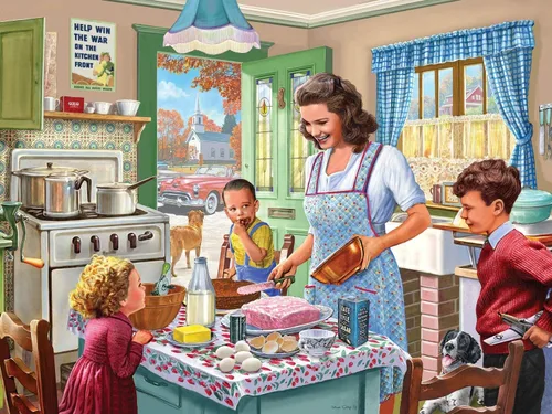 Miniatura 2 de Bits and Pieces Rompecabezas grande de 500 piezas para adultos - Rompecabezas clásico de los años 50 'Kitchen Memories' por el artista Steve Crisp