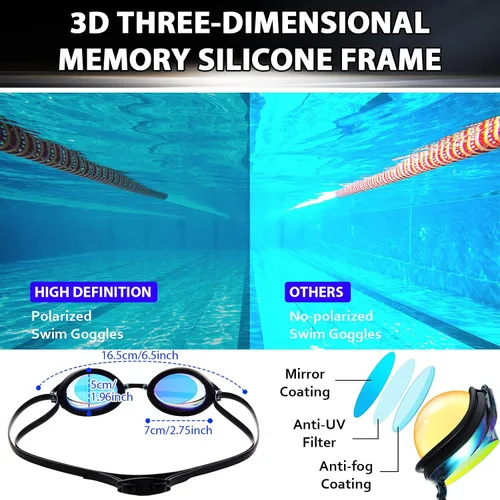 Miniatura 6 de Landhoow 3 gafas de natación para adultos para hombres y mujeres, anti UV, antiniebla, con espejo de carrera con 6 puentes nasales y 3 correas
