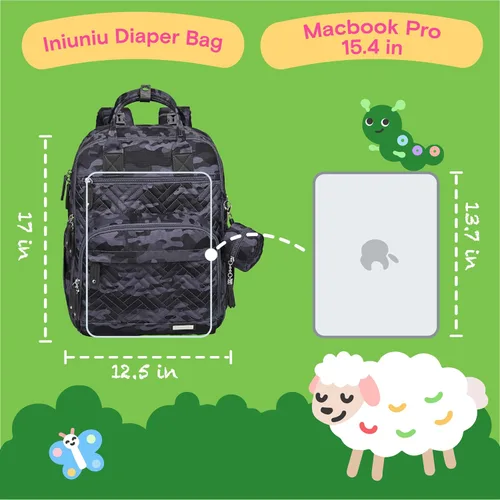 Miniatura 6 de iniuniu Mochila para pañales, kit 4 en 1, bolsas de bebé unisex grandes para niños y niñas, mochila de viaje impermeable con bolsa para pañales