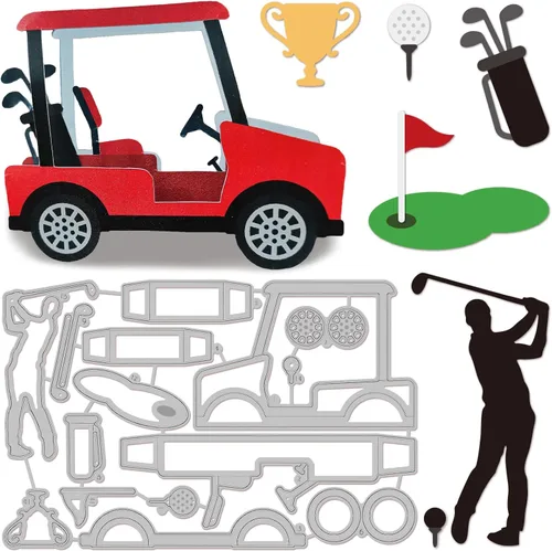 GLOBLELAND Troqueles de corte de carrito de golf para bricolaje Scrapbooking Herramientas de golf de metal troquelados deportivos Plantillas de
