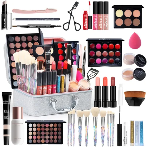 Pure Vie Juego de maquillaje sorpresa todo en uno para regalo navideño, paquete esencial de iniciación que incluye paleta de sombras de ojos, lápiz