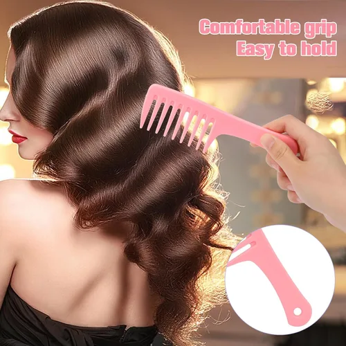Miniatura 6 de Mini peines desenredantes de dientes anchos y tamaño de viaje, 2 peines de plástico portátiles para peinar cabello rizado, largo y húmedo Rosa
