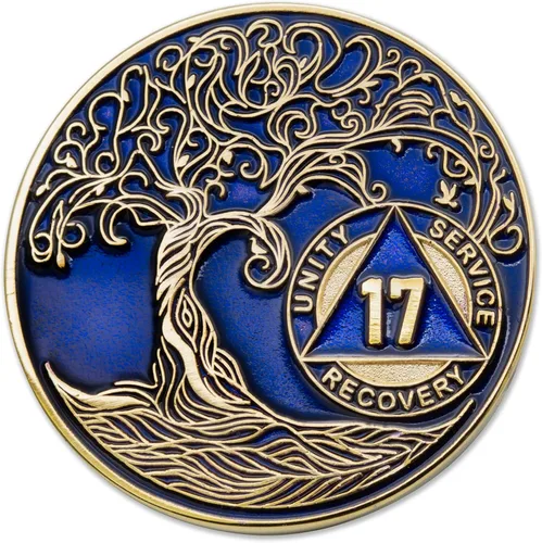 Miniatura 238 de 20 Year Sobriety Mint Twisted Tree of Life - Medallón de recuperación AA chapado en oro, fichas y fichas, color negro