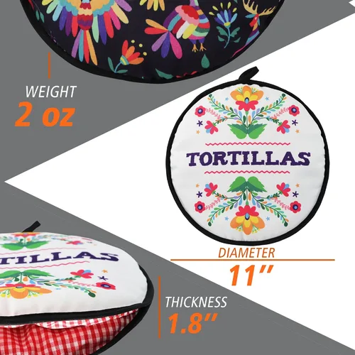 Miniatura 3 de Dos caras. Calentador de tortillas, tamaño de 11 pulgadas aislado y apto para microondas, bolsa de tela que los mantiene calientes hasta una hora.
