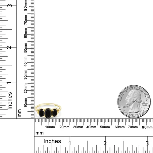 Miniatura 4 de Gem Stone King Anillo de compromiso ovalado de oro amarillo de 10 quilates con ónix negro y diamantes para mujer