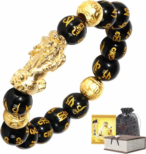 Miniatura 10 de Feng Shui Bracelet Obsidian Bracelet, 24k Gold Plated PiXiu Dragon Protection for Men Women, 12mm Mantra Prayer Beads Bracelets Meditation