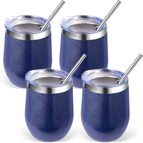 Miniatura 23 de Volhoply - Juego de 12 vasos de vino de 12 onzas con tapa, hechos de acero inoxidable con aislamiento al vacío de doble pared, vasos de vino sin Rosa