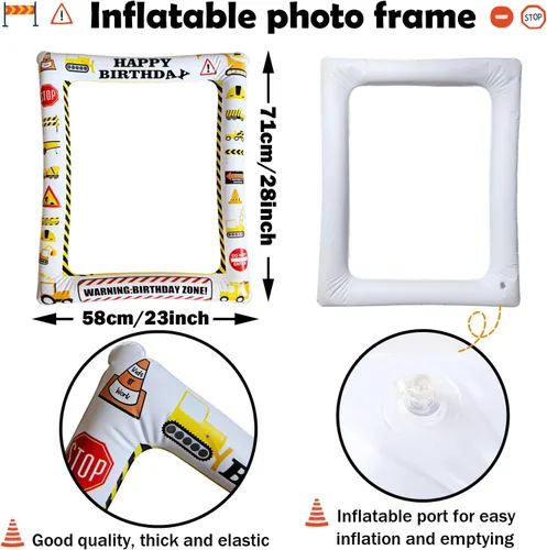 Miniatura 2 de 1 pieza de temática de construcción inflable para cabina de fotos selfie, camión volquete gigante, excavadora, grúa, zona excavadora, fiesta, marco