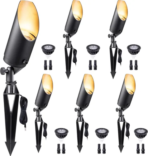 Miniatura 50 de Gardenreet Focos de paisaje de latón de bajo voltaje, luz LED para exteriores de 12 V, luces con cable IP65 impermeables, bronce antiguo