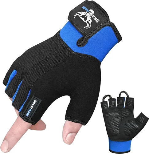 Miniatura 9 de BEAST RAGE Guantes de entrenamiento para hombres, guantes de gimnasio duraderos con agarre de palma para mujeres, medio dedo, elástico