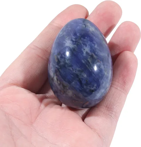 Miniatura 2 de Huevo de piedra pulida para el día de Pascua, palma/bolsillo/preocupación Enegry cristal curativo figura Fengshui, soadalite 1.8 x 1.3 pulgadas