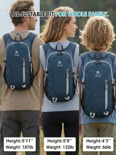 Miniatura 6 de Mochila de senderismo pequeña plegable con 3 bolsillos para correa, mochila ligera 300D a prueba de derrames para hombres y mujeres, mochila de gris