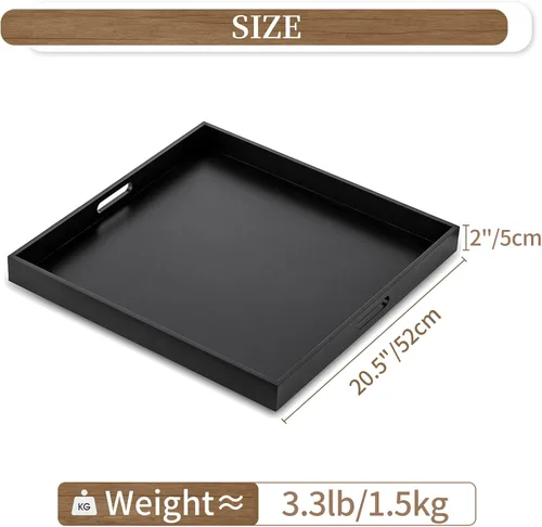Miniatura 3 de Hanobe - Bandeja Otomana para Sala de Estar: Moderna Bandeja de Servir Extra Grande Negra Decorativa con Asas de Recorte para Mesa de Café