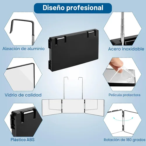 Miniatura 3 de LMZNXCZ Espejo de 3 vías para corte de pelo automático, espejo de 360 cortes para hombres para uso de barbero, para ver la parte posterior