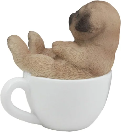 Miniatura 4 de Ebros Gift Mini adorable taza de té realista de perro carlino en figura de taza de té blanco, 3 pulgadas de alto, perro de raza de perro, escultura
