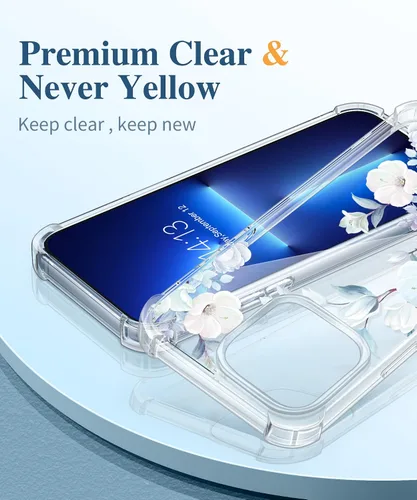 Miniatura 3 de GVIEWIN Funda diseñada para iPhone 13 Pro Case de 6.1 pulgadas, con protector de pantalla de vidrio templado + protector de lente de cámara, flor
