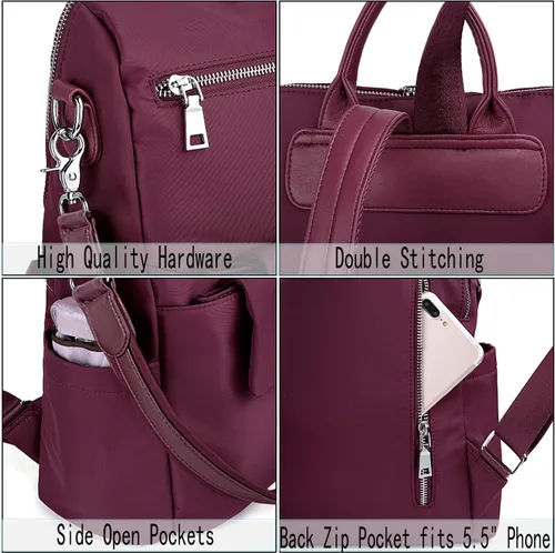 Miniatura 4 de UTO Mochila para mujer, bolsa de hombro de piel lavada sintética para mujer, 380 Rojo, L