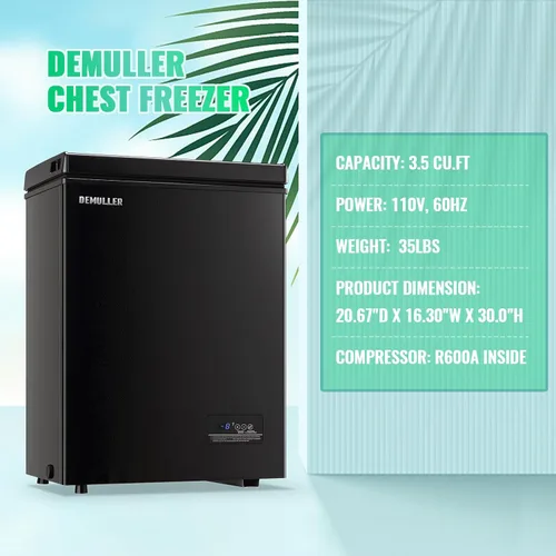 Miniatura 9 de DEMULLER Congelador de pecho pequeño y profundo con cesta extraíble, congelador compacto con panel de control digital, rango de temperatura de -12℉