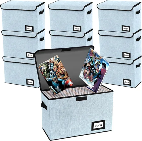 Miniatura 7 de Paquete de 2 cajas de almacenamiento para cómics, colección de 40 cm x 20 cm x 30 cm, plegable, contenedor organizador para 160-180 cómics, estante