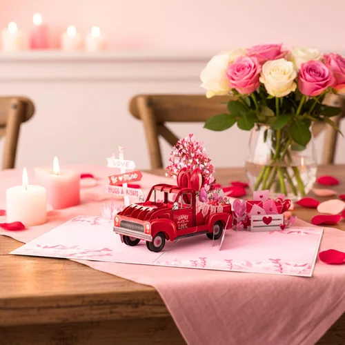 Miniatura 6 de Tarjeta de San Valentín 3D para camión, tarjeta desplegable para el día de San Valentín para esposa, marido, él, ella, novia, novio, adultos 6 x 8
