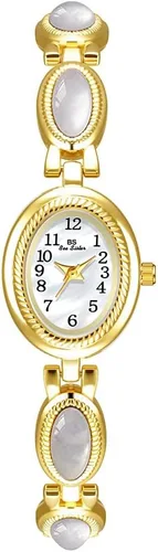 Miniatura 13 de CARLIEN Reloj de pulsera de cuarzo ovalado para mujer, de lujo, delicado, dorado, plateado, perla y números arábigos, fácil de leer, resistente al